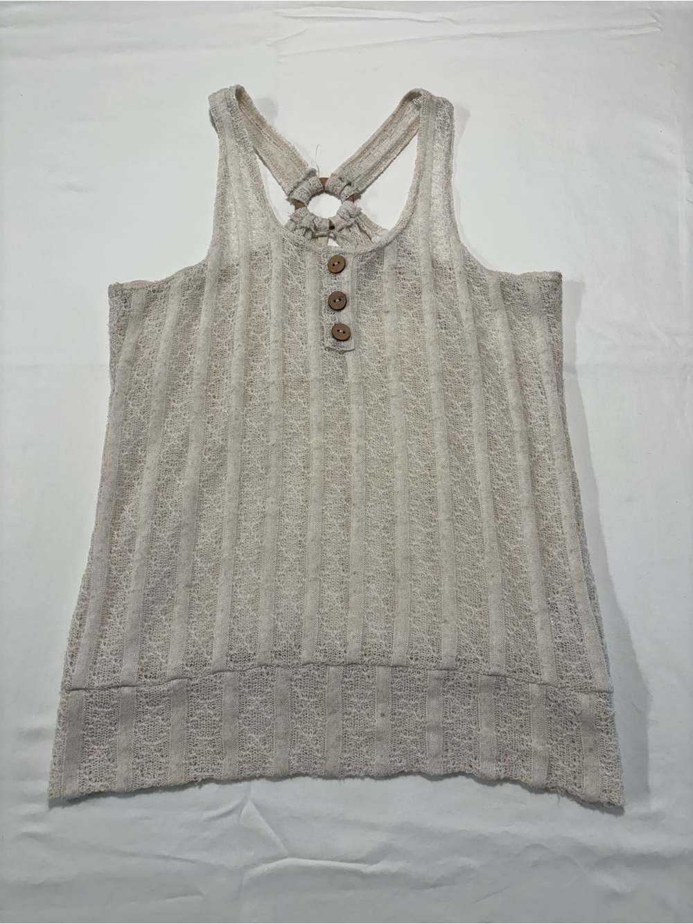 Michael Klein Cream Racerback Knit Tank with Wooden Buttons